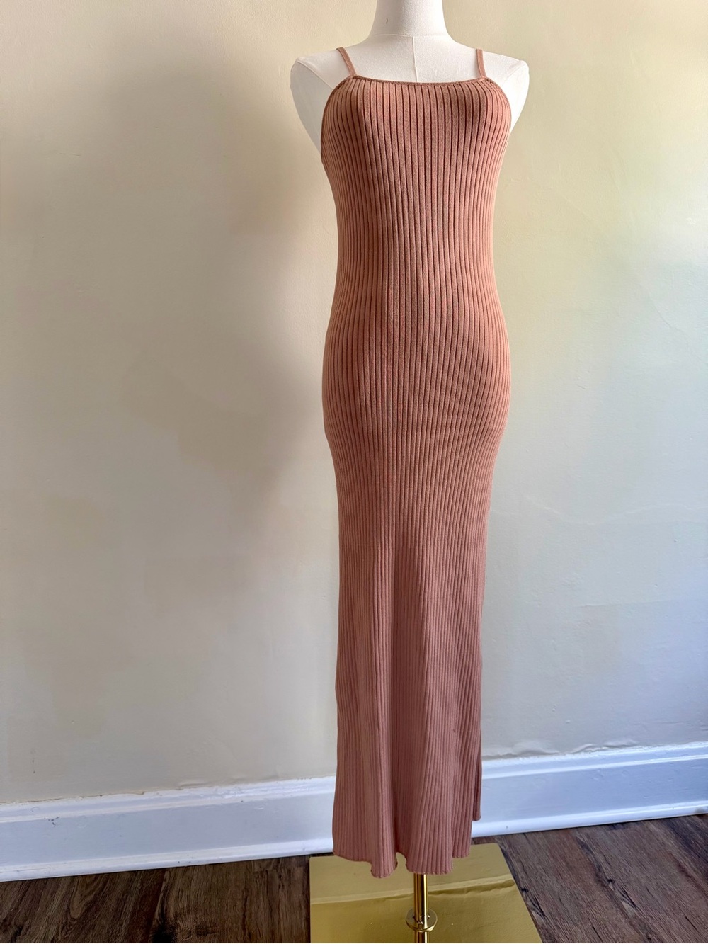 Double Zero Ribbed Spaghetti-Strap Maxi Dress in Dusty Rose